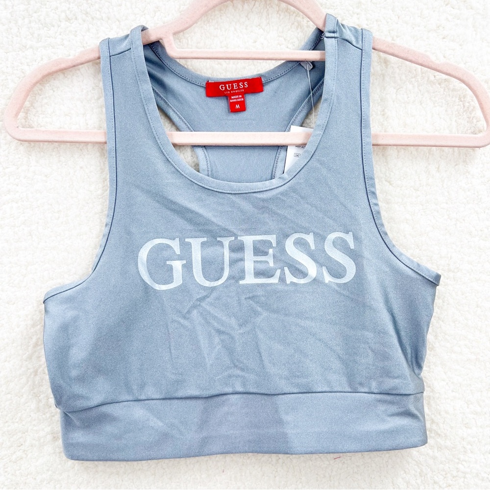 Guess Logo Gray Silver Metallic Sissy Active Top Size M NWT